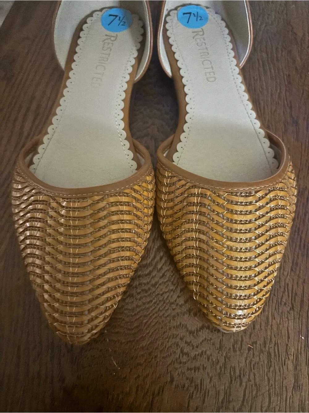 Restricted Woven Pointed-Toe Flats in Brown